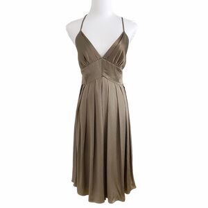 HELEN WANG VINTAGE BRIANNA SHIMMER OLIVE GREEN BRONZE SLEEVELESS MINI DRESS